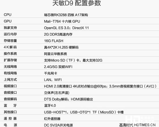 四核十六显 天敏D9参数配置曝光