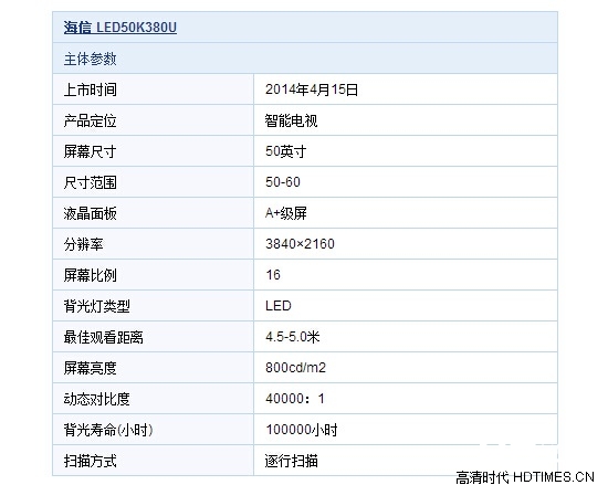 超高清精品 海信LED50K380U报价4588元